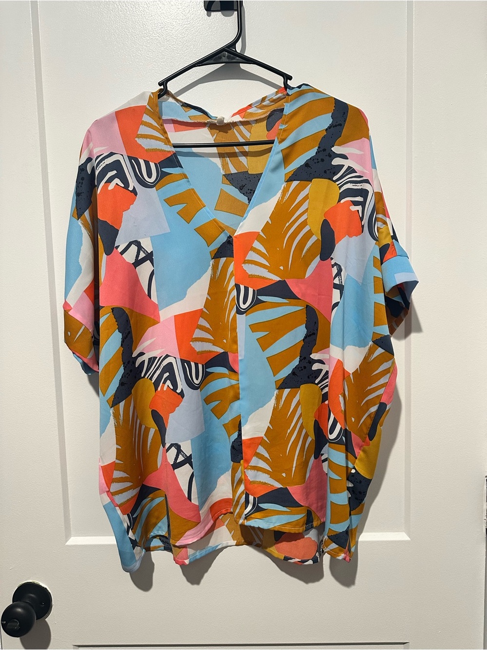 JODIFL Abstract V-Neck Tunic in Blue, Pink & Mustard